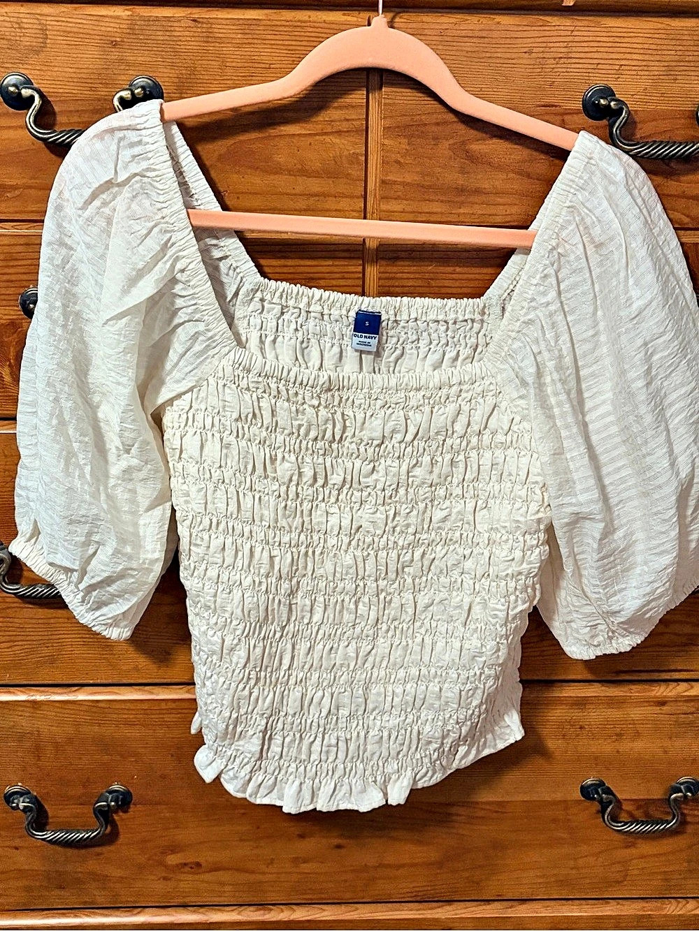Old Navy Fitted Puff-Sleeve Smocked Top White